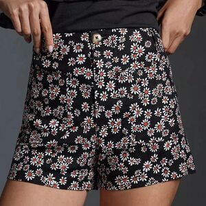 NWT Anthropologie Maeve Colette Black Daisy Linen Shorts High-Rise 28 Cottage